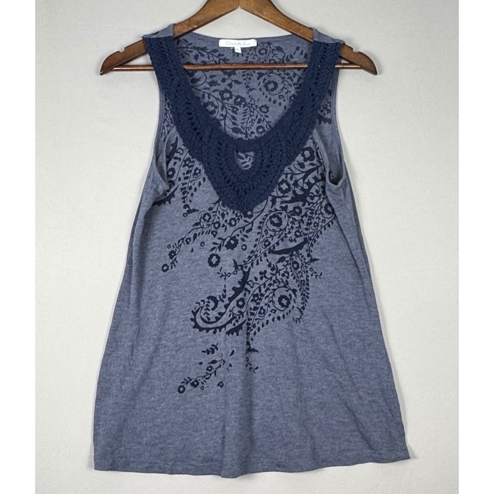 Charlotte Russe Tank Top Women Medium Blue Good Y2K Boho Paisley Crochet Lace